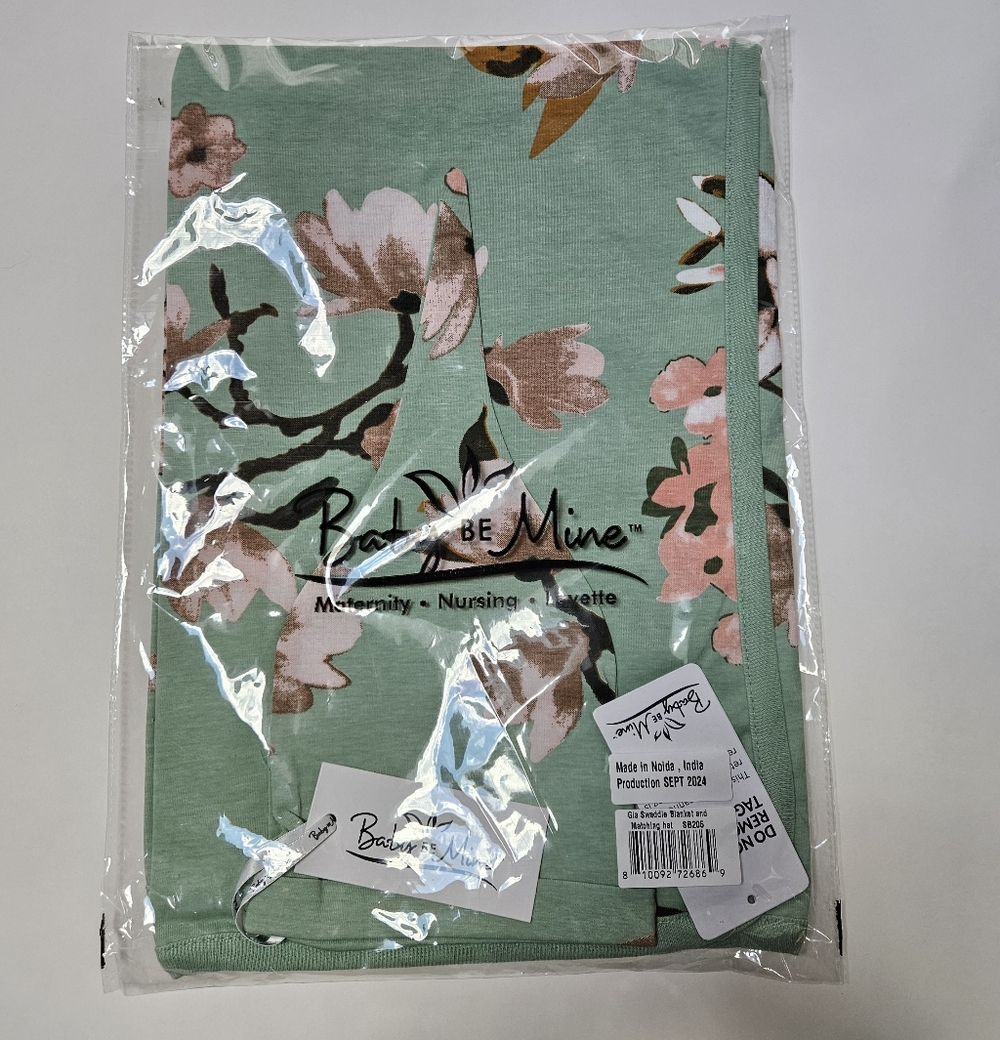 Baby Be Mine Gia Swaddle Blanket And Hat Set in Soft Green